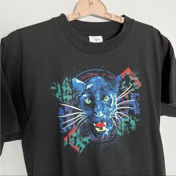Vtg 90s T Shirt Sz M Streetwear Single Stitch Abstract Black Panther Cat USA EUC - Picture 9 of 12